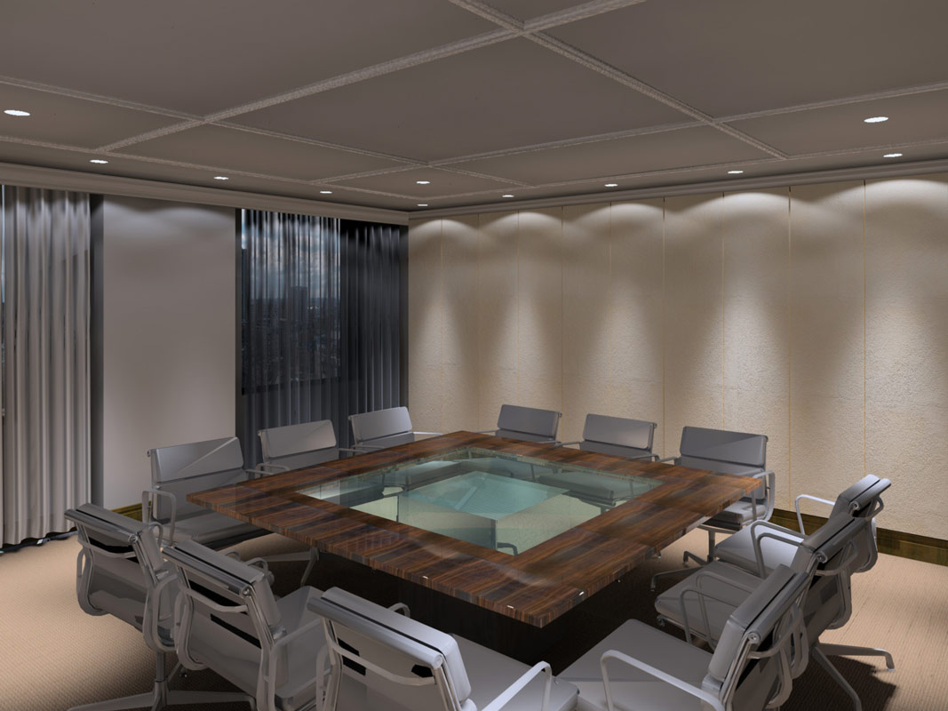 Interior visualisation of a meeting room at Mittal Steel HQ in London for Mark Humphrey Design